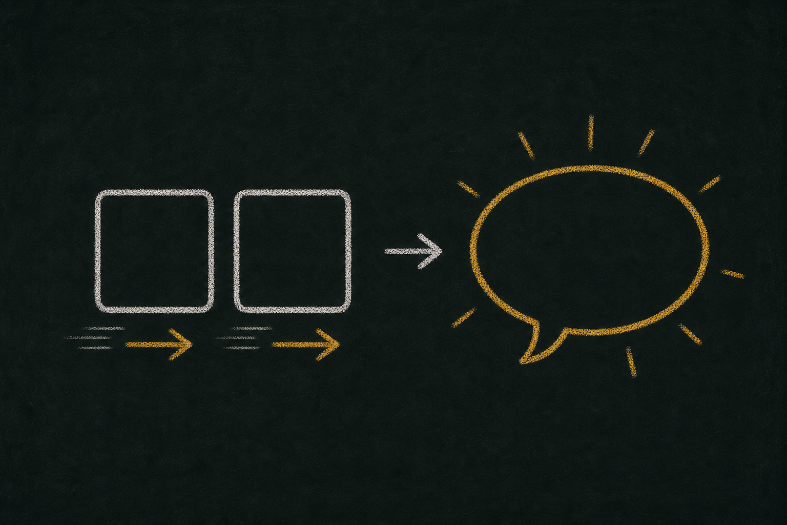 Chalk illustration of two letter tiles joining into one sound bubble, with no readable letters.